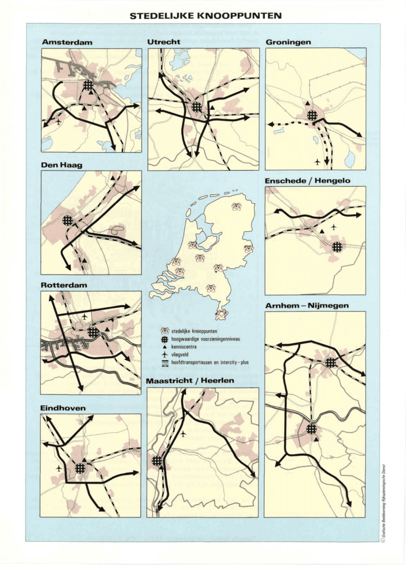 Plaatjes van uitgebeelde knooppunten in de Vierde nota over de ruimtelijke ordening.