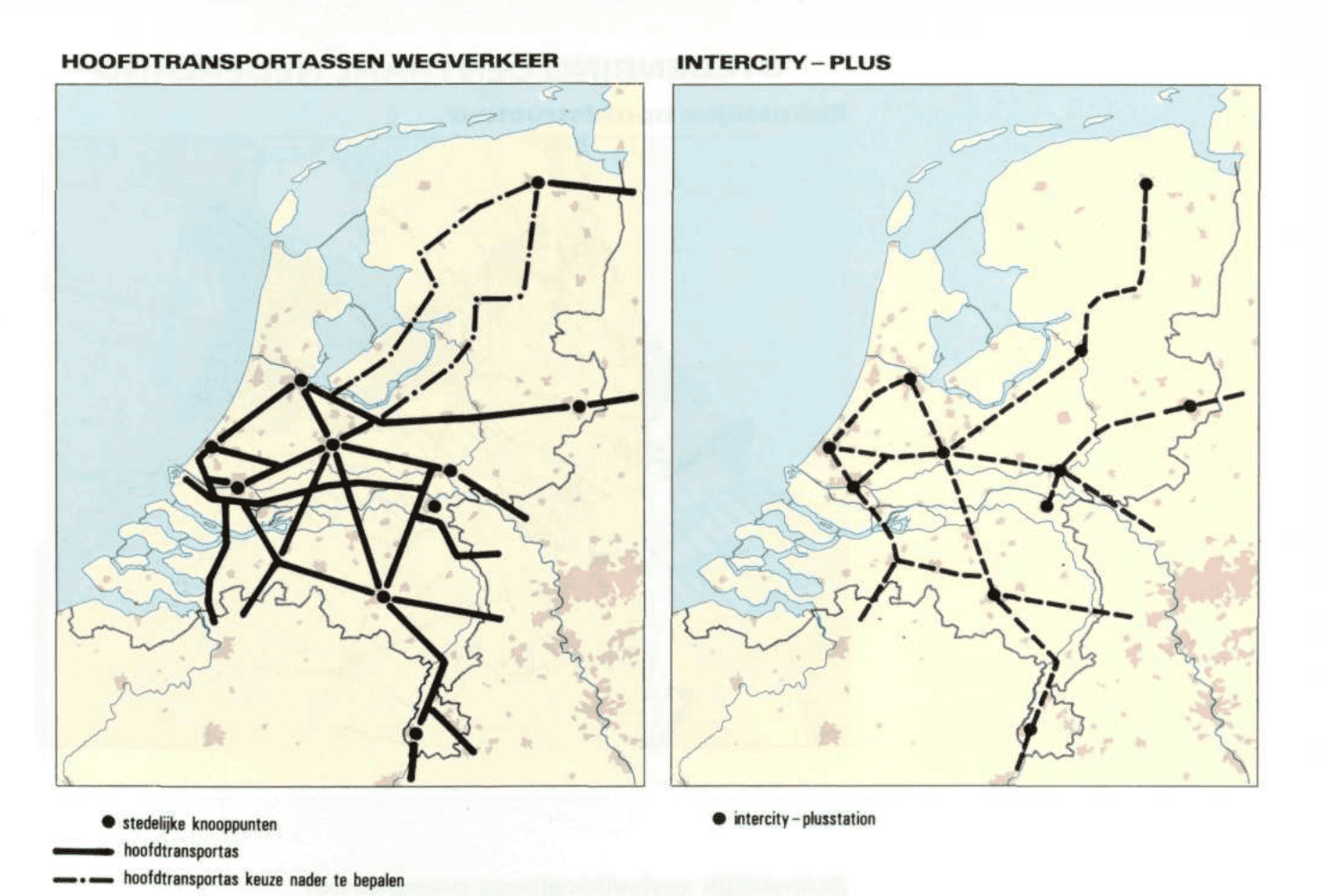 Twee schematische kaartjes naast elkaar in de Vierde nota over de ruimtelijke ordening.